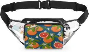 Orange Leaf Pattern Clear Fanny Pack Stadium Approved Adjustable Clear Belt Bag Cute Waist Bags for Women Men Travel Sports Events Hiking Concerts
