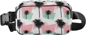 Palm Tree Geometric Pastel Fanny Packs for Women Girl Crossbody Bags Everywhere Belt Bag with Adjustable Strap Fashion Waist Pack for Travel Workout Running