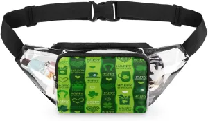 Patrick's Day Shamrocks Clovers Clear Fanny Pack Stadium Approved Adjustable Clear Belt Bag Cute Waist Bags for Women Men Travel Sports Events Hiking Concerts