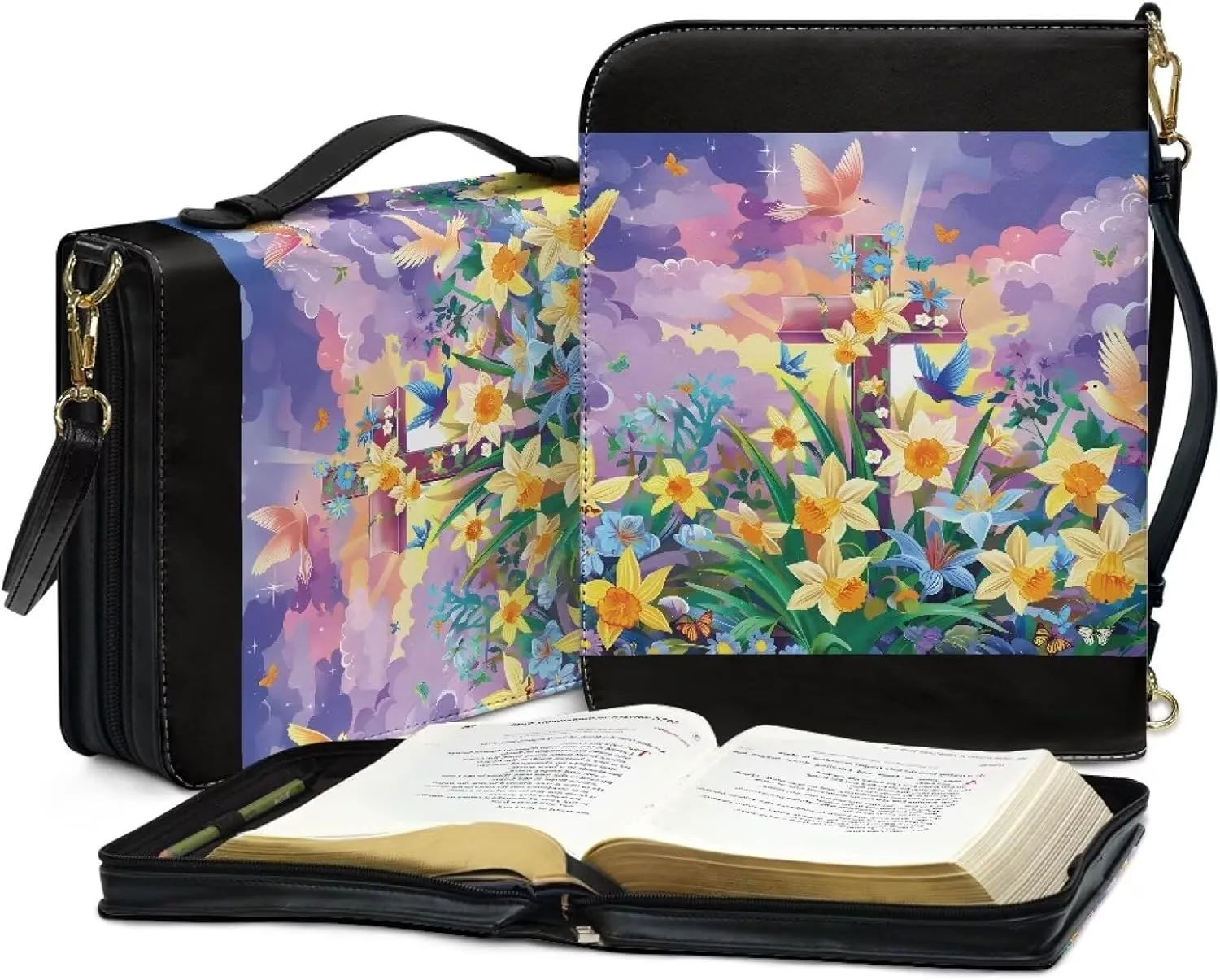 Personalized PU Bible Cover with Strap Church Book Cover,Custom Carrying Bible Case Bible Protective
