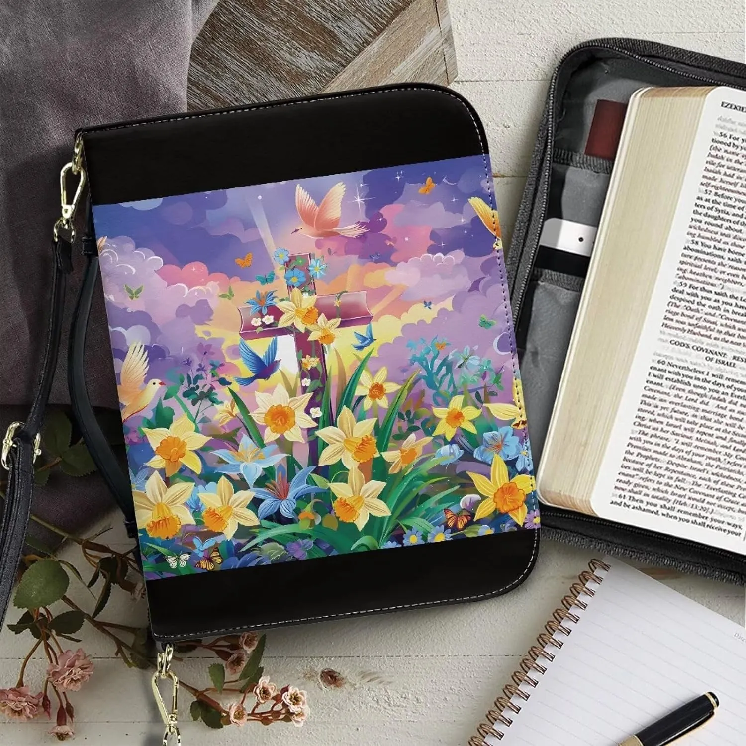 Personalized PU Bible Cover with Strap Church Book Cover,Custom Carrying Bible Case Bible Protective