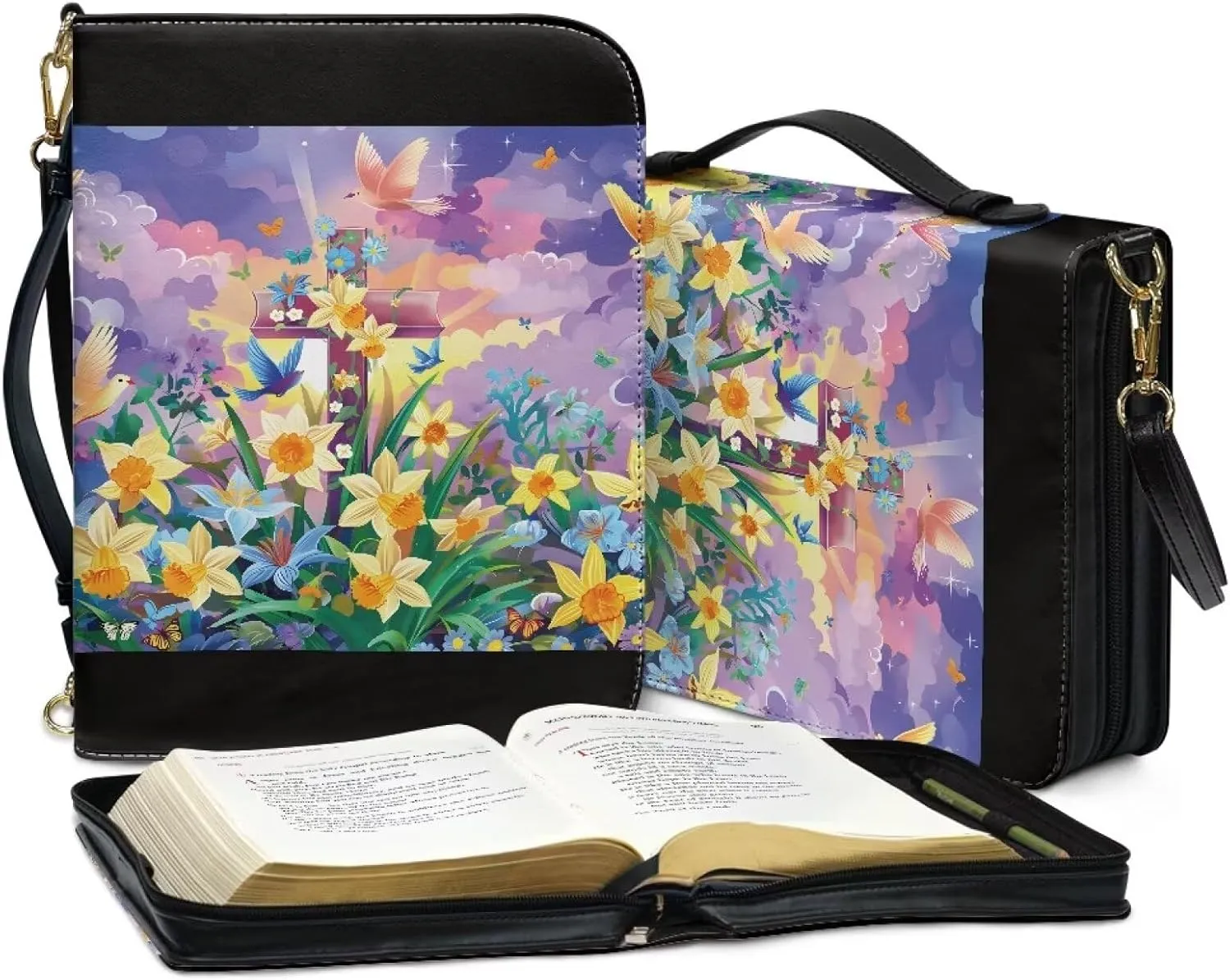 Personalized PU Bible Cover with Strap Church Book Cover,Custom Carrying Bible Case Bible Protective