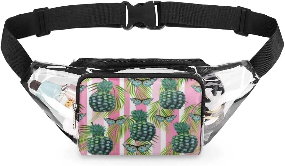 Pineapple Animal Butterfly Clear Fanny Pack Stadium Approved Adjustable Clear Belt Bag Cute Waist Bags for Women Men Travel Sports Events Hiking Concerts