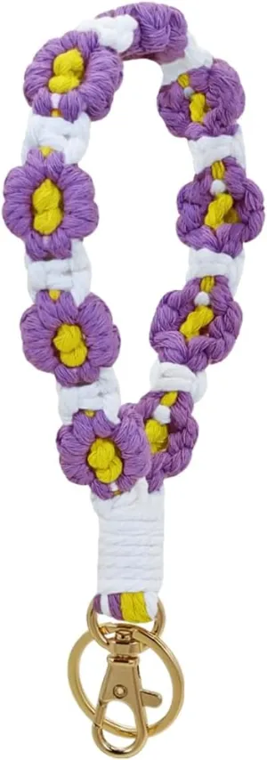 Pink Macrame Flower Wristlet Keychain Blue Flower Boho Key Chain tassels Keychains Cute Sunflower Keys Chains