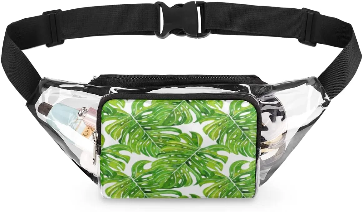 Plant Tropical Palm Clear Fanny Pack Stadium Approved Adjustable Clear Belt Bag Cute Waist Bags for Women Men Travel Sports Events Hiking Concerts