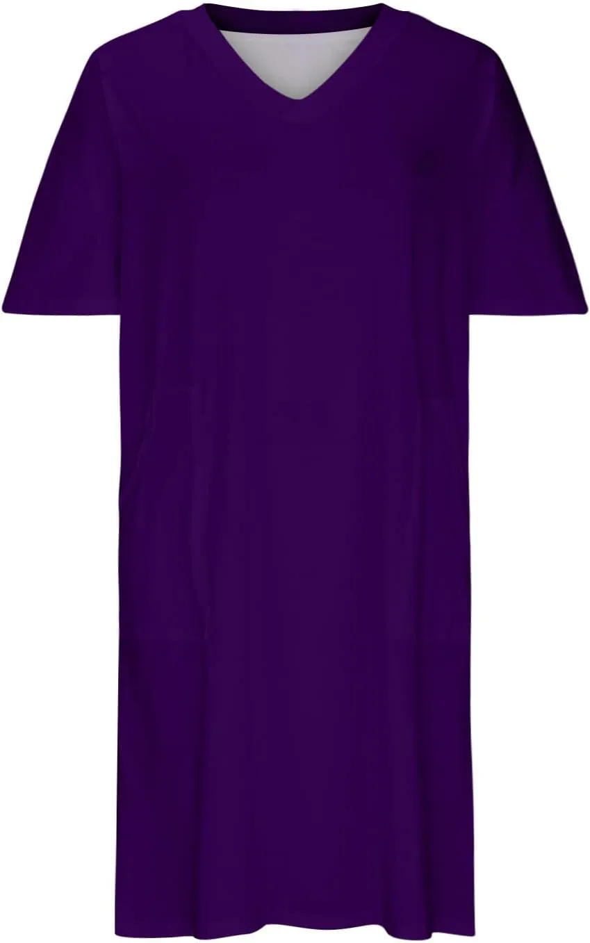 Plus Size Dresses for Curvy Womens 2024 Trendy Summer Casual V Neck Short Sleeve Daily Tshirt Midi Dress with Pocket