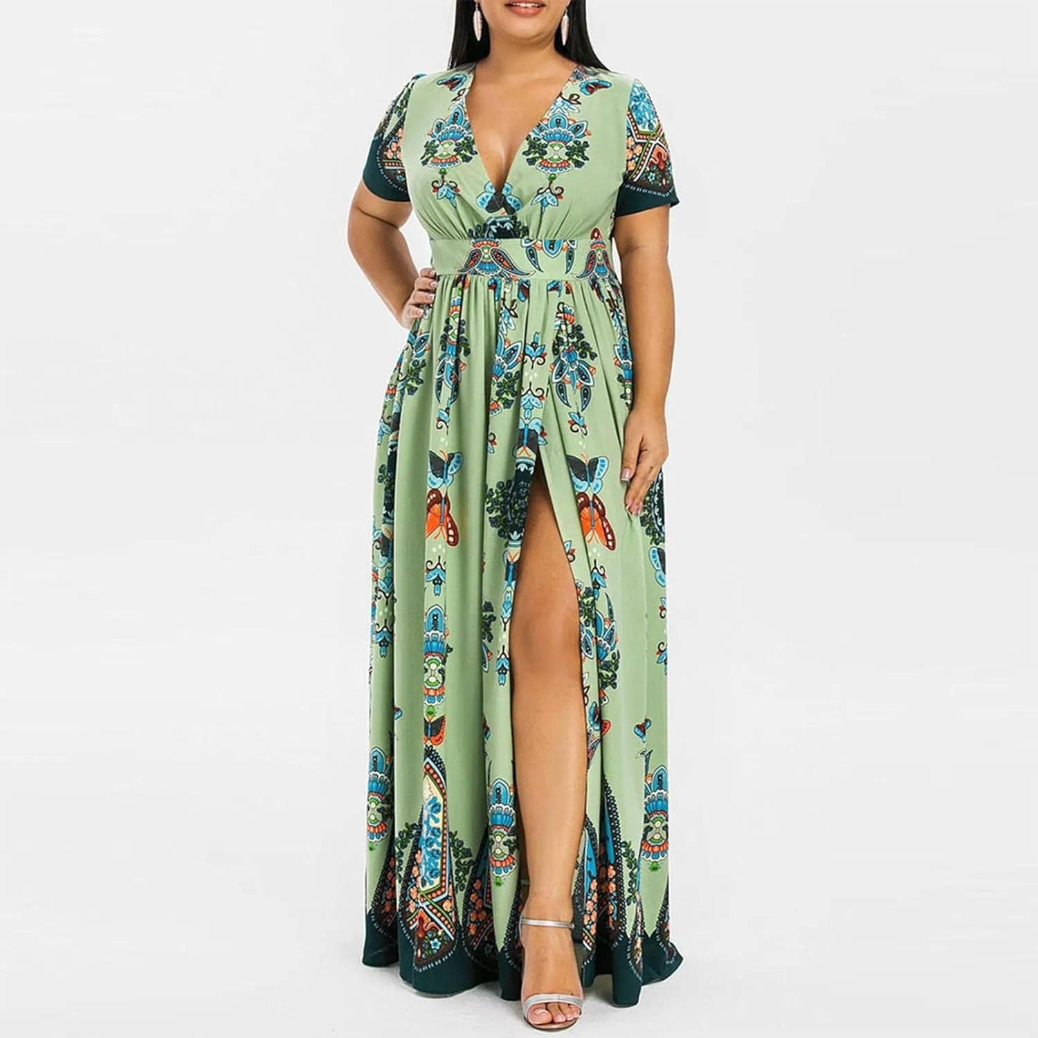Plus Size Dresses for Women 2024 Spring Summer Fashion Floral Boho Maxi Dress Flowy Bodycon Wedding Guest Sundress