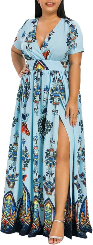 Plus Size Dresses for Women 2024 Spring Summer Fashion Floral Boho Maxi Dress Flowy Bodycon Wedding Guest Sundress