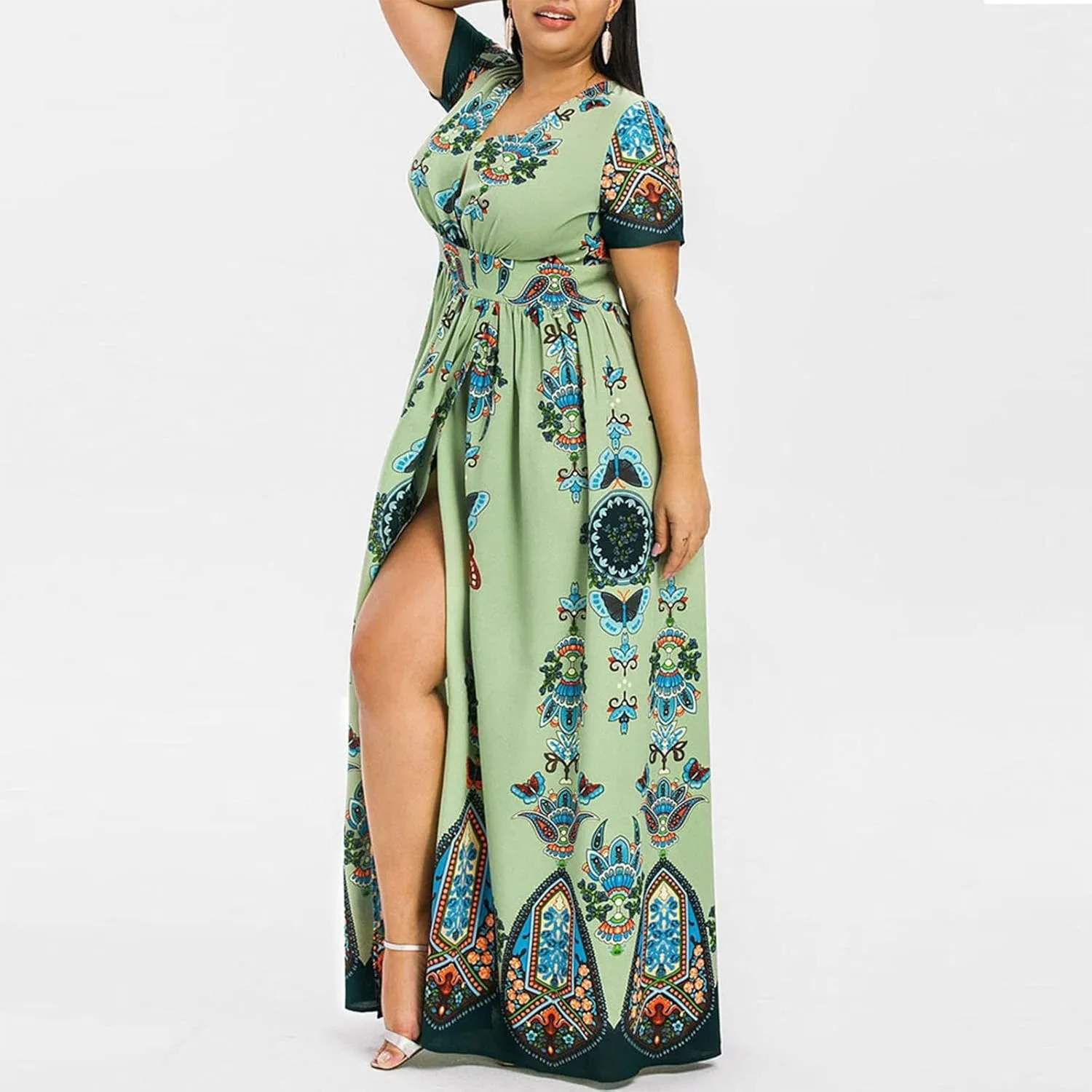 Plus Size Dresses for Women 2024 Spring Summer Fashion Floral Boho Maxi Dress Flowy Bodycon Wedding Guest Sundress