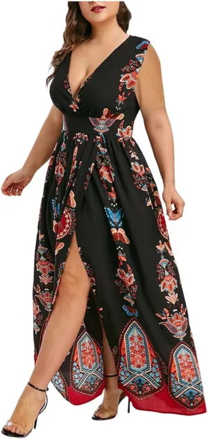 Plus Size Dresses for Women 2024 Spring Summer Fashion Floral Boho Maxi Dress Flowy Bodycon Wedding Guest Sundress