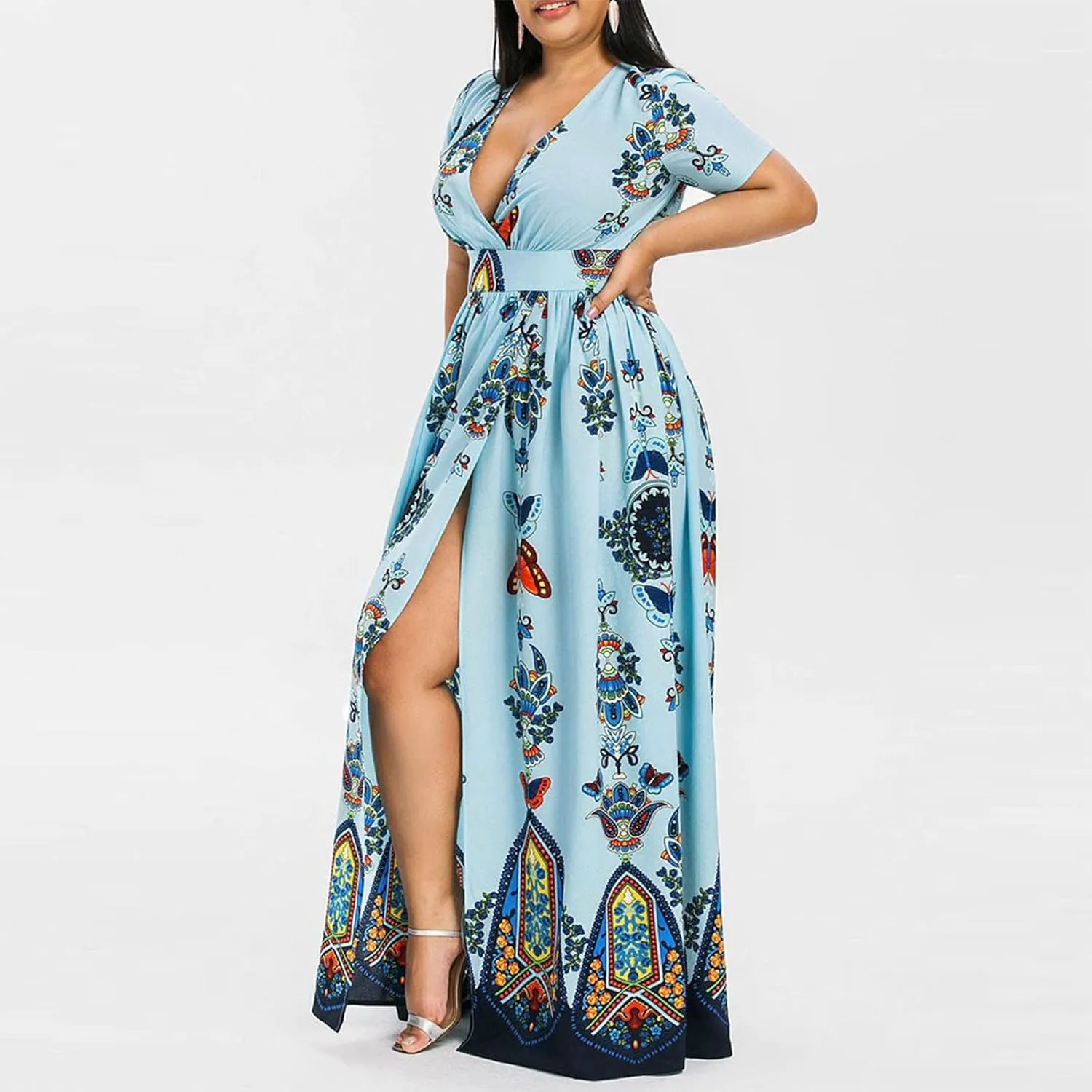 Plus Size Dresses for Women 2024 Spring Summer Fashion Floral Boho Maxi Dress Flowy Bodycon Wedding Guest Sundress