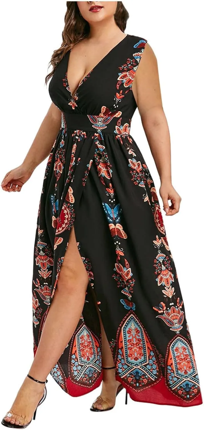 Plus Size Dresses for Women 2024 Spring Summer Fashion Floral Boho Maxi Dress Flowy Bodycon Wedding Guest Sundress