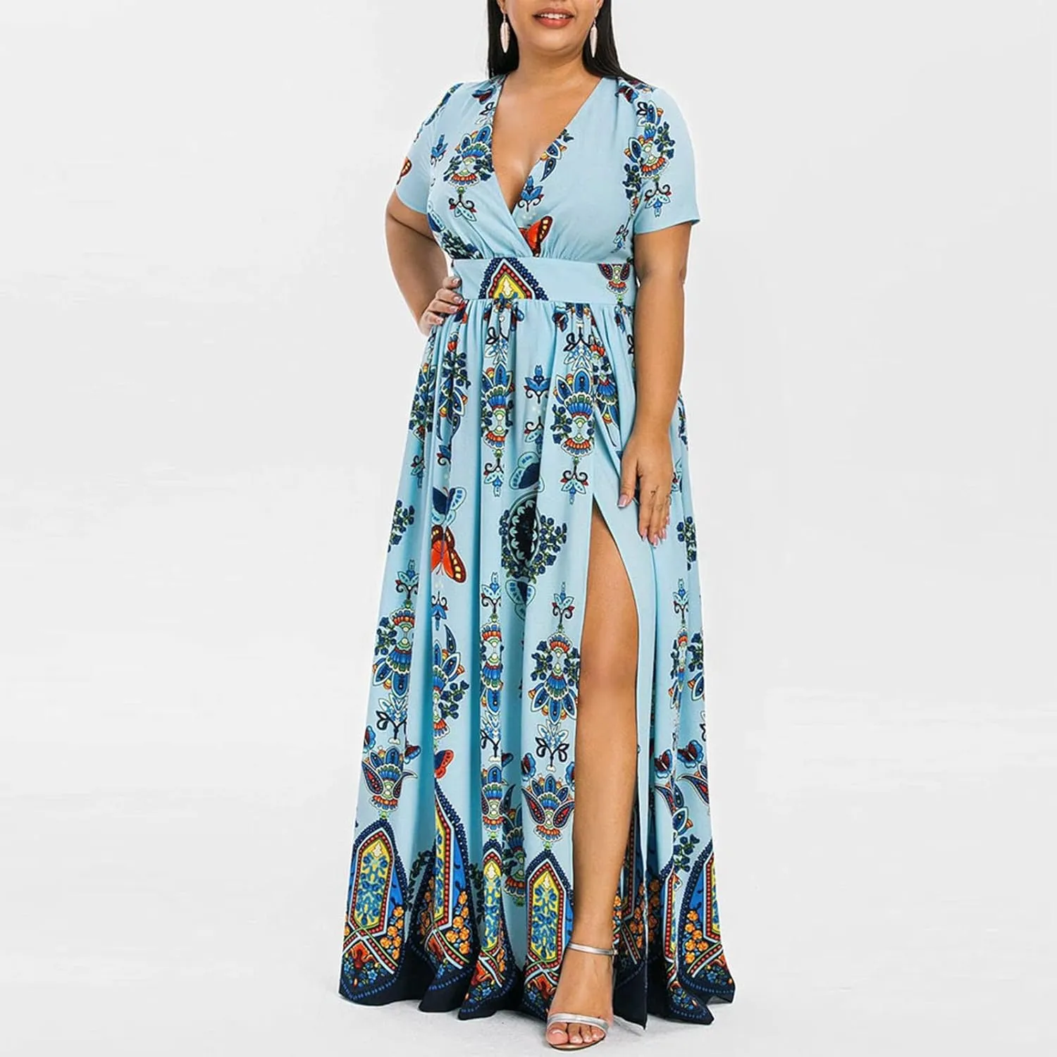 Plus Size Dresses for Women 2024 Spring Summer Fashion Floral Boho Maxi Dress Flowy Bodycon Wedding Guest Sundress