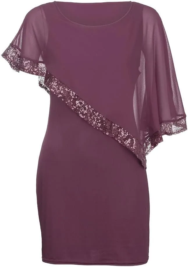 Plus Size Dresses for Women 2024 Trendy Cold Shoulder Chiffon Wedding Guest Dress Elegant Bodycon Midi Pencil Dress