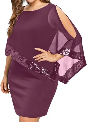 Plus Size Dresses for Women 2024 Trendy Cold Shoulder Chiffon Wedding Guest Dress Elegant Bodycon Midi Pencil Dress