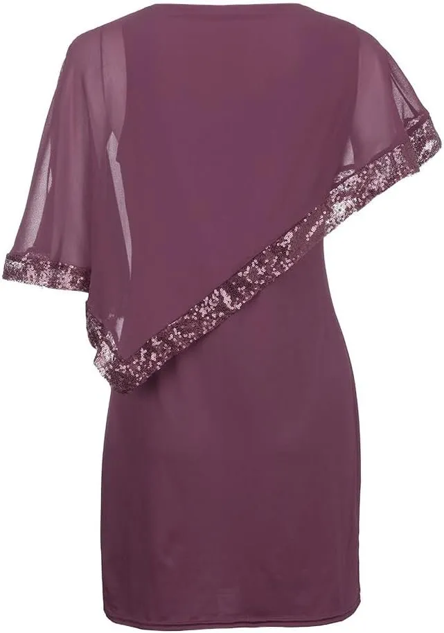 Plus Size Dresses for Women 2024 Trendy Cold Shoulder Chiffon Wedding Guest Dress Elegant Bodycon Midi Pencil Dress