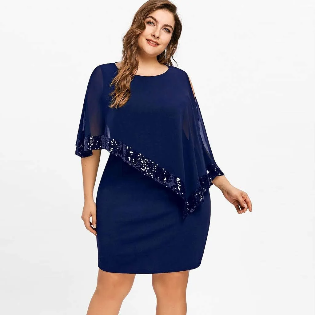 Plus Size Dresses for Women 2024 Trendy Cold Shoulder Chiffon Wedding Guest Dress Elegant Bodycon Midi Pencil Dress