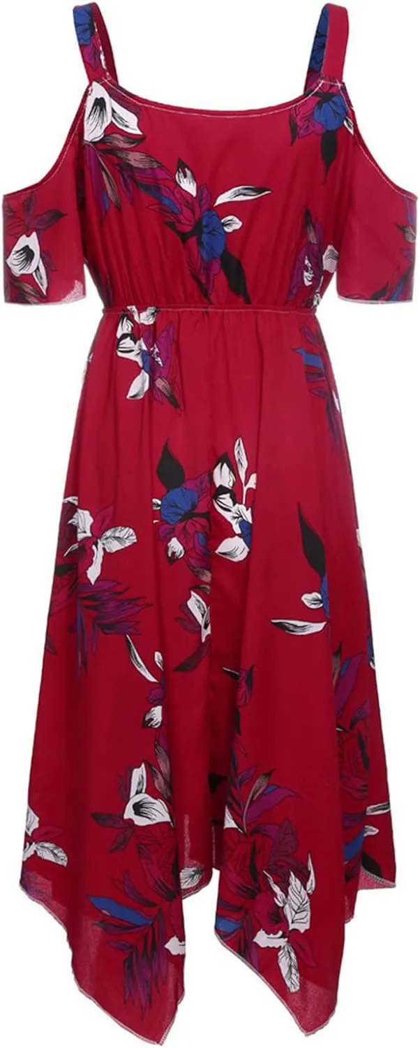 Plus Size Maxi Dress for Women Summer Casual Short Sleeve Floral Midi Dresses Sexy V Neck Vacation Beach Sundress