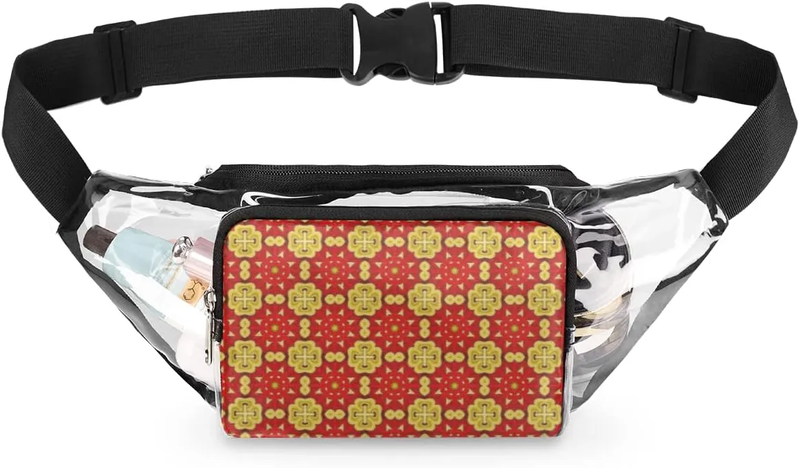 Polygon Graphics Clear Fanny Pack Stadium Approved Adjustable Clear Belt Bag Cute Waist Bags for Women Men Travel Sports Events Hiking Concerts