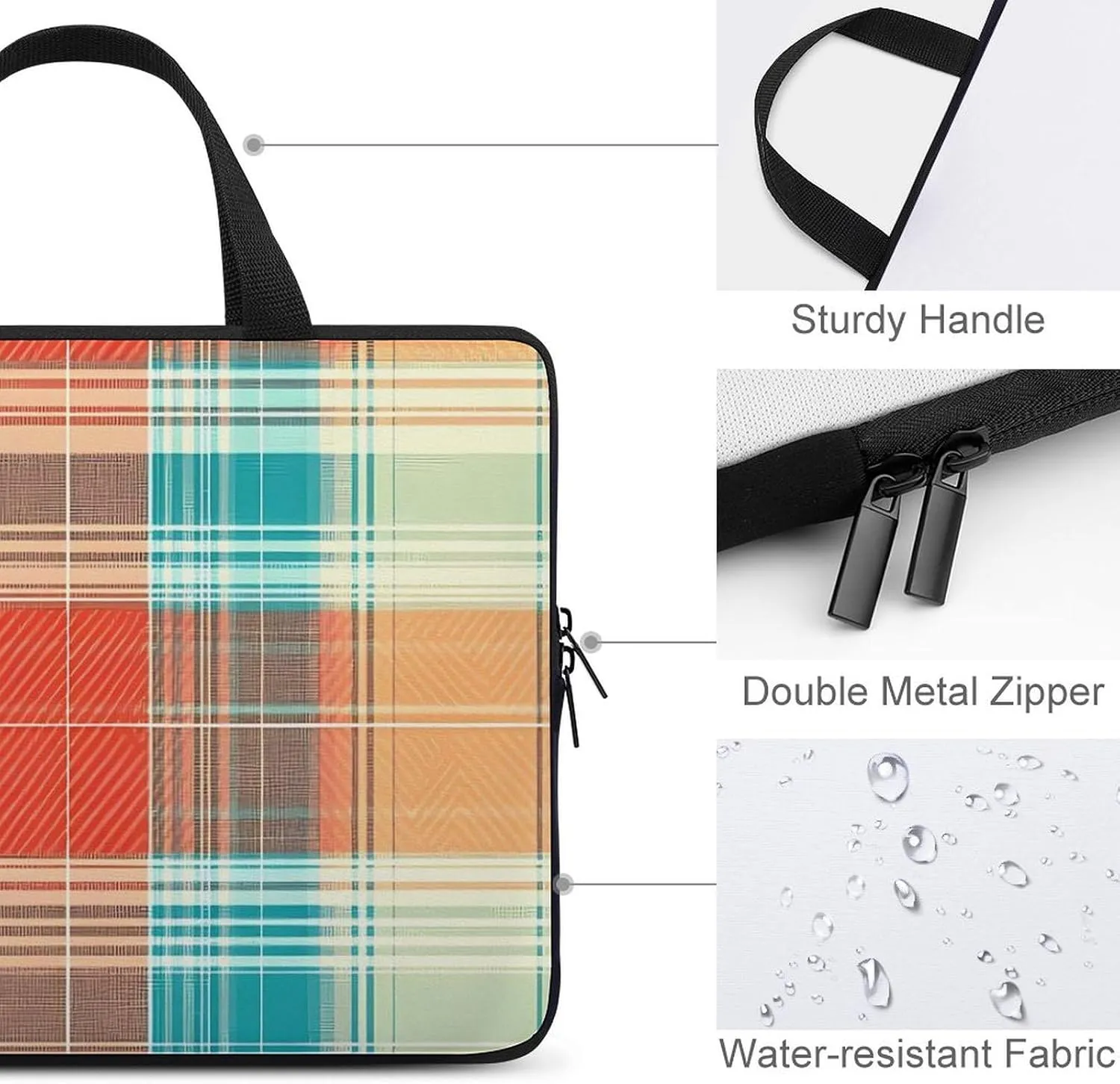 Pop Art Color Check Plaid Laptop Sleeve Bag Computer Carrying Case Laptops Protective Cover for Travel Business