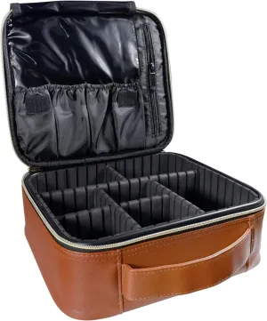Professional Leather Cosmetic Makeup Travel Case Large Storage with Flexibility Adjustable Dividers (brown)