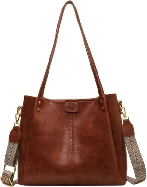 Purses for Women Vegan Leather Crossbody Bags Retro Shoulder Bag Hobo Handbag with Wide Adjustable Strap