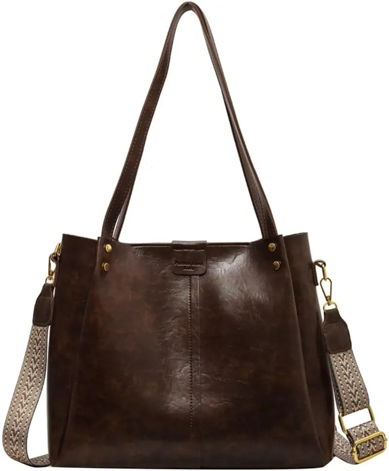 Purses for Women Vegan Leather Crossbody Bags Retro Shoulder Bag Hobo Handbag with Wide Adjustable Strap