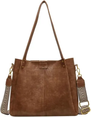 Purses for Women Vegan Leather Crossbody Bags Retro Shoulder Bag Hobo Handbag with Wide Adjustable Strap