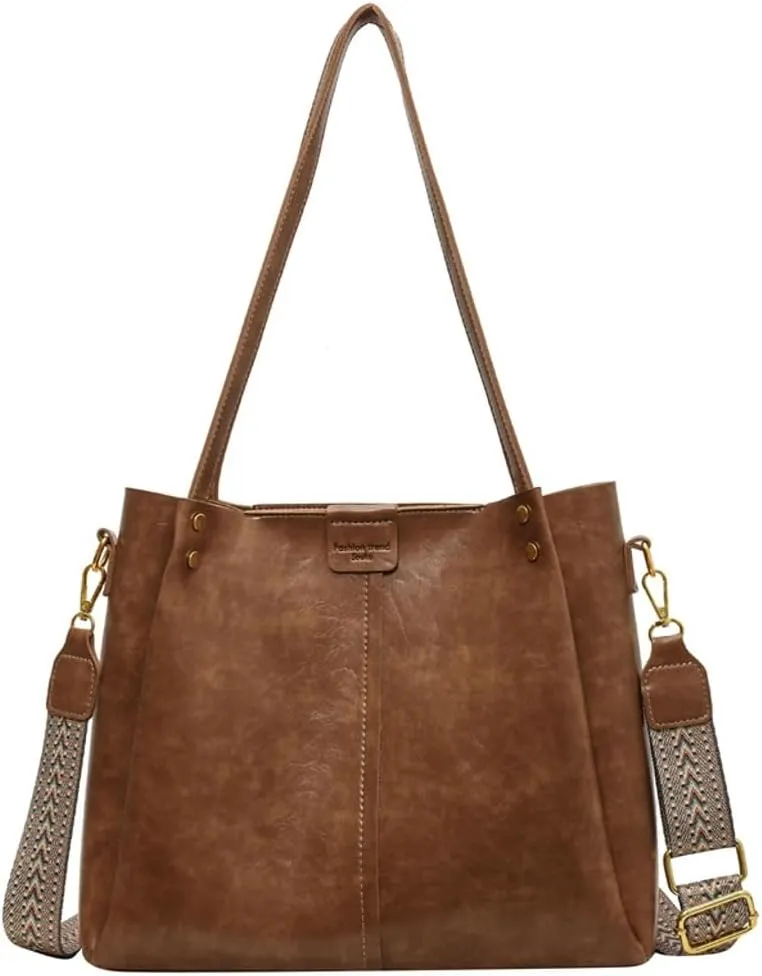 Purses for Women Vegan Leather Crossbody Bags Retro Shoulder Bag Hobo Handbag with Wide Adjustable Strap