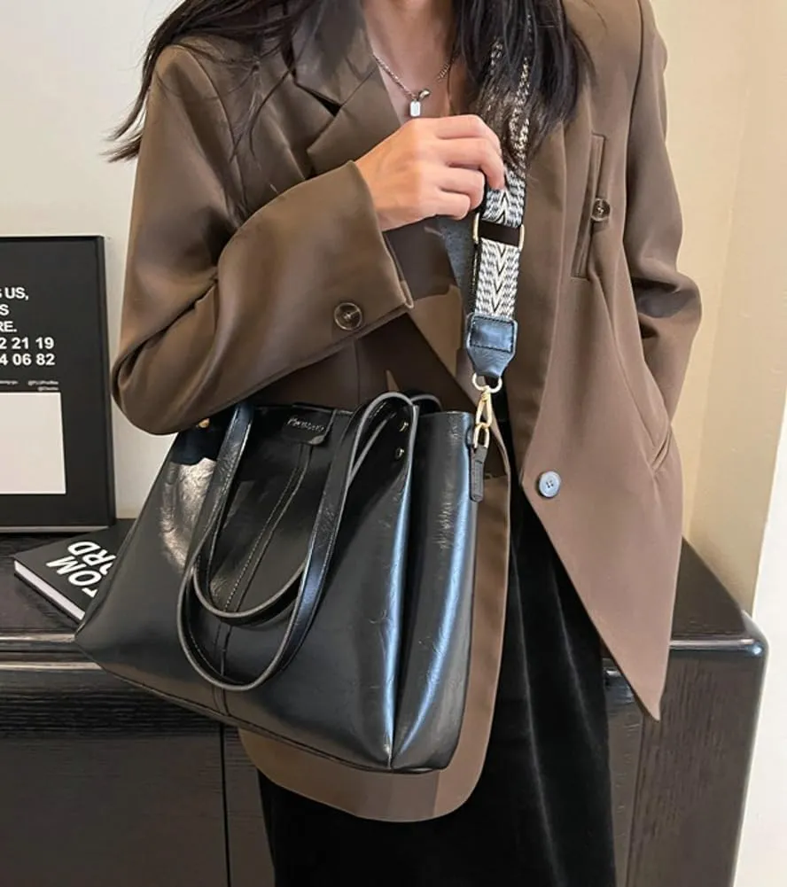 Purses for Women Vegan Leather Crossbody Bags Retro Shoulder Bag Hobo Handbag with Wide Adjustable Strap