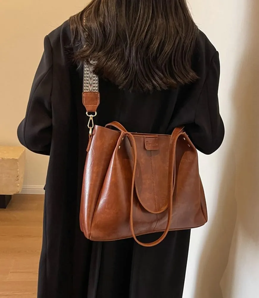 Purses for Women Vegan Leather Crossbody Bags Retro Shoulder Bag Hobo Handbag with Wide Adjustable Strap