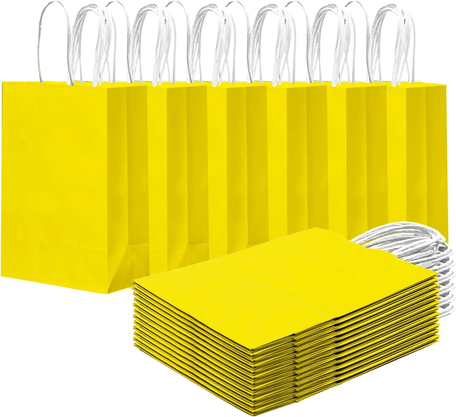 qiqee 24PCS Small Gift Bag with Handles Bulk 8.3"x6"x3" Gift Bags Bright Yellow Bags Multiple Uses (Small Size)