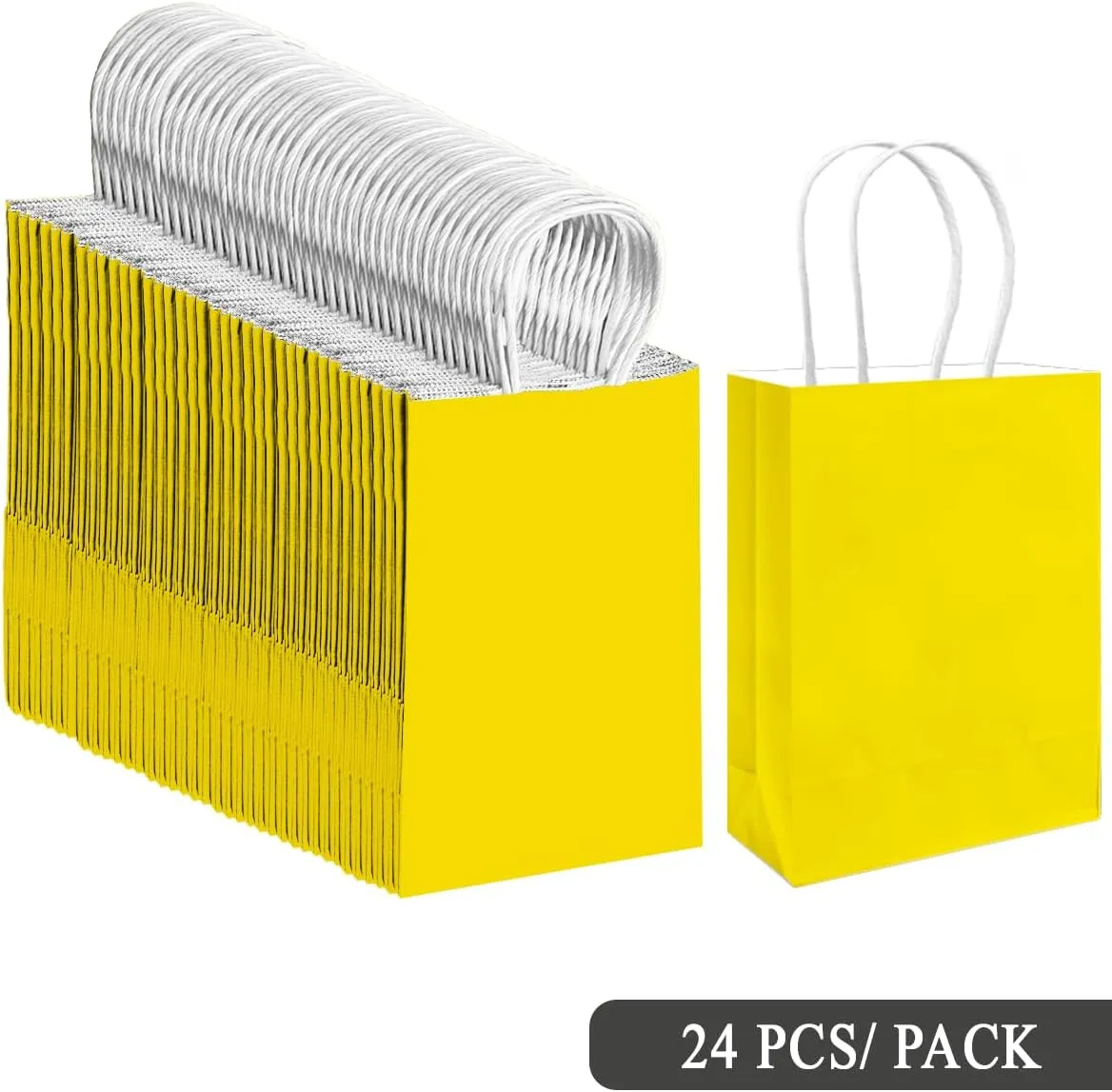 qiqee 24PCS Small Gift Bag with Handles Bulk 8.3"x6"x3" Gift Bags Bright Yellow Bags Multiple Uses (Small Size)