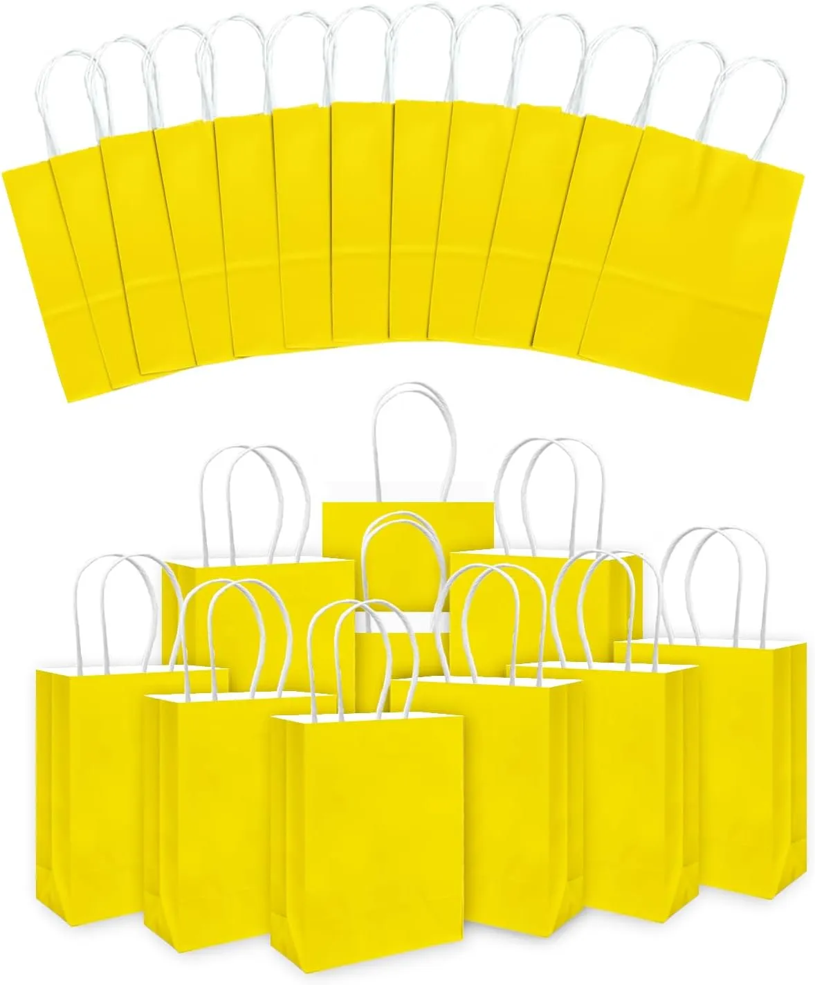 qiqee 24PCS Small Gift Bag with Handles Bulk 8.3"x6"x3" Gift Bags Bright Yellow Bags Multiple Uses (Small Size)