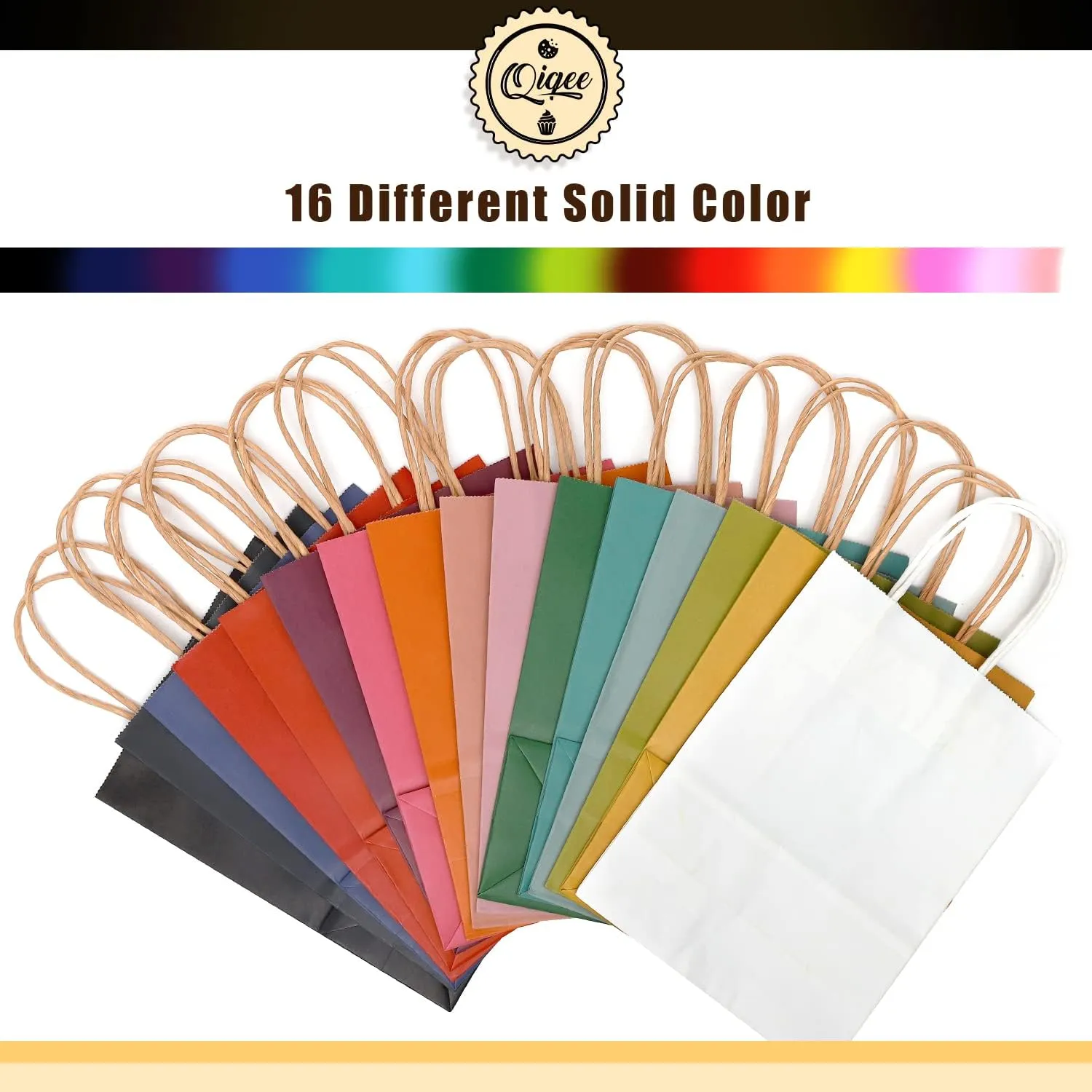 qiqee 32-Packs Paper Bags with Handles Bulk 8.26"6"3.15" Small Gift Bags 16 Different Senior Color Bags Multiple UsesSmall Size
