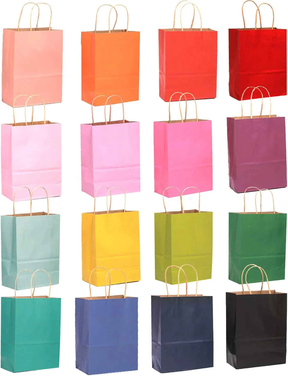 qiqee 32-Packs Paper Bags with Handles Bulk 8.26"6"3.15" Small Gift Bags 16 Different Senior Color Bags Multiple UsesSmall Size