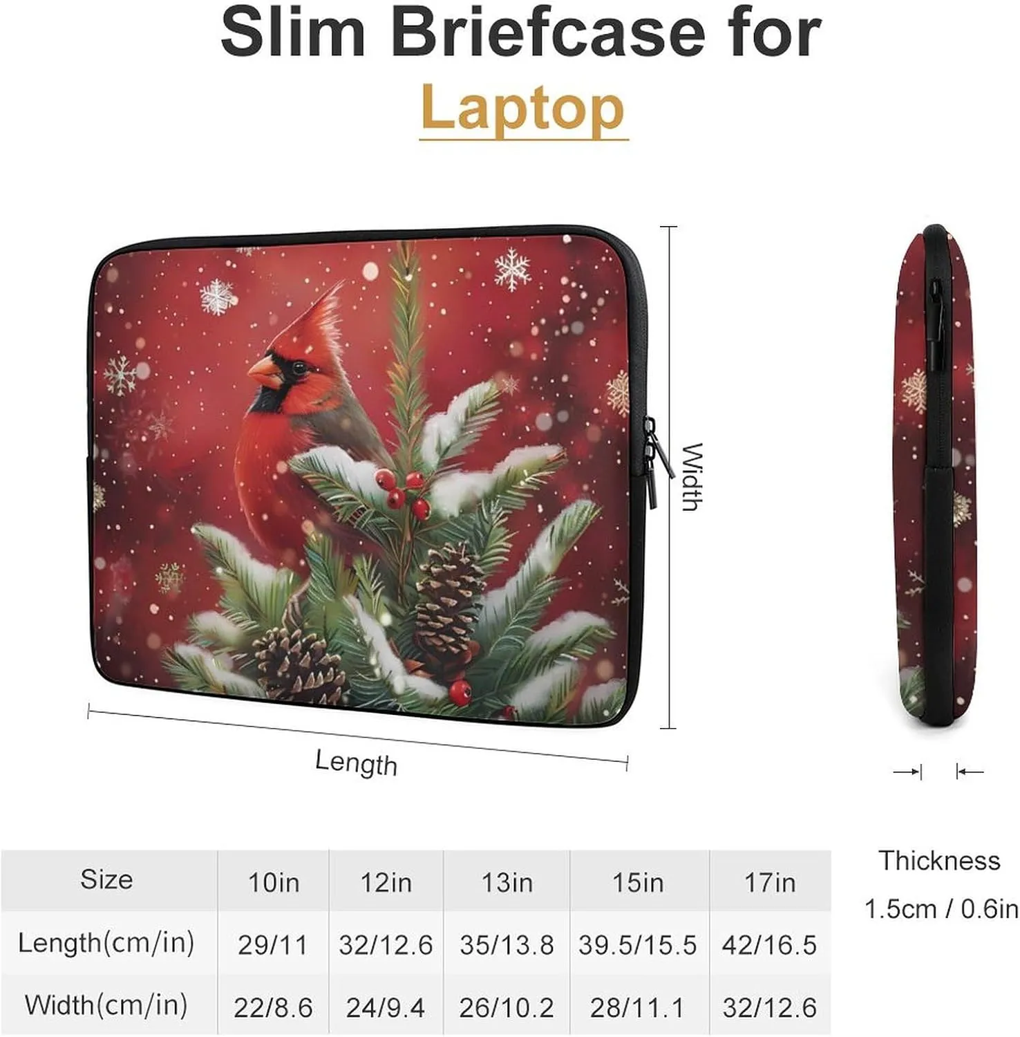 Red Birds Cardinal Laptop Sleeve Case Protective Computer Bag Carrying Briefcase for Men Women