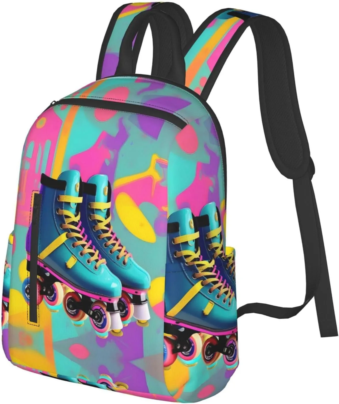 Retro Colorful Roller Skates Print Lightweight Backpack, Travel Bookbag College Bag,Laptop Backpack For Men Women