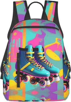 Retro Colorful Roller Skates Print Lightweight Backpack, Travel Bookbag College Bag,Laptop Backpack For Men Women