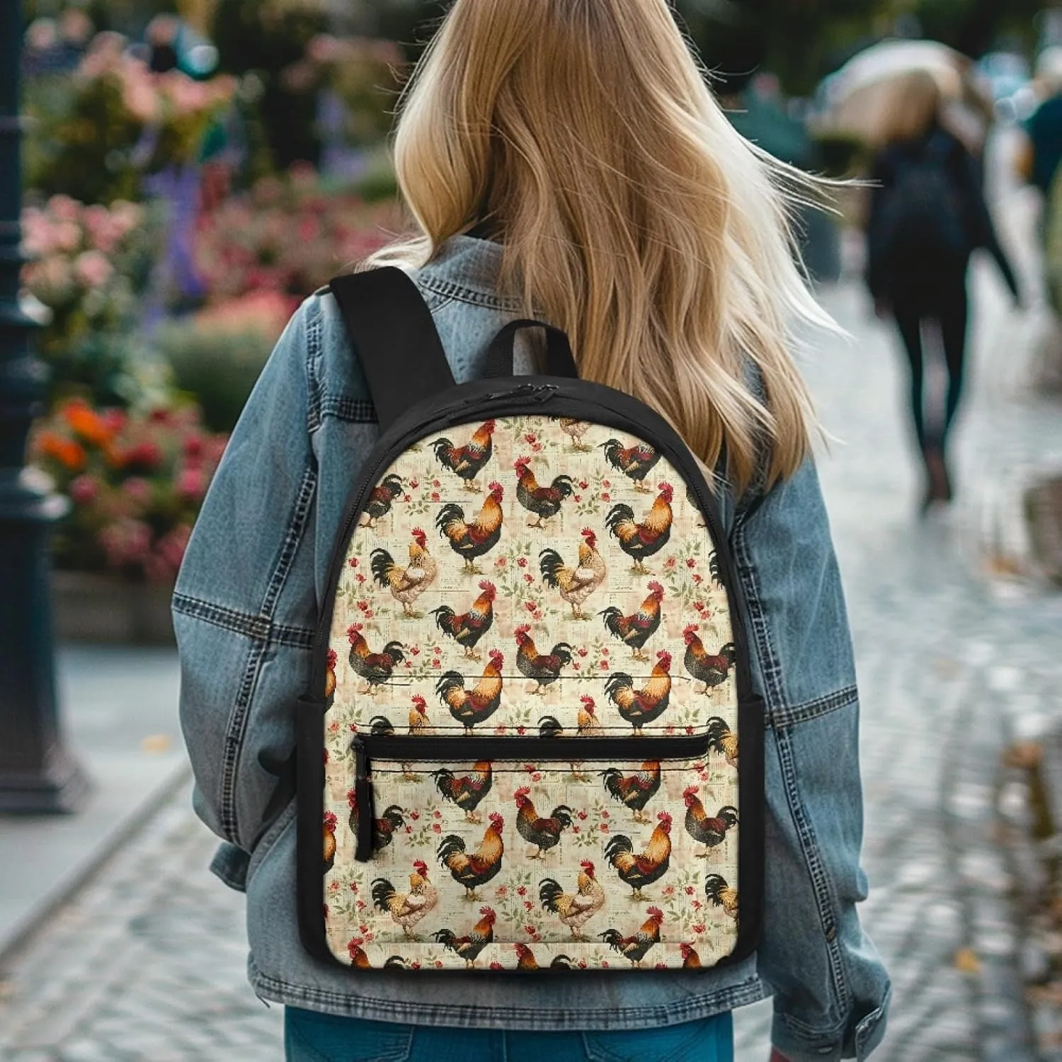 Rooster Travel Laptop Backpack for Teens Cool Elementary Bookbag Animal Print Kids Backpack Boys Middle School Durable Shoulder Backpack