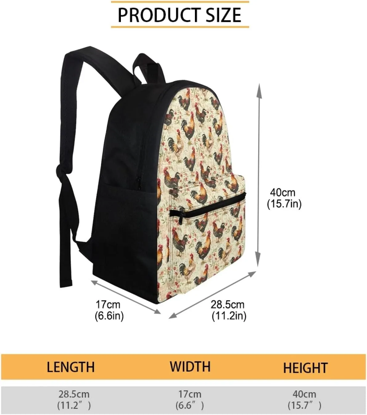 Rooster Travel Laptop Backpack for Teens Cool Elementary Bookbag Animal Print Kids Backpack Boys Middle School Durable Shoulder Backpack