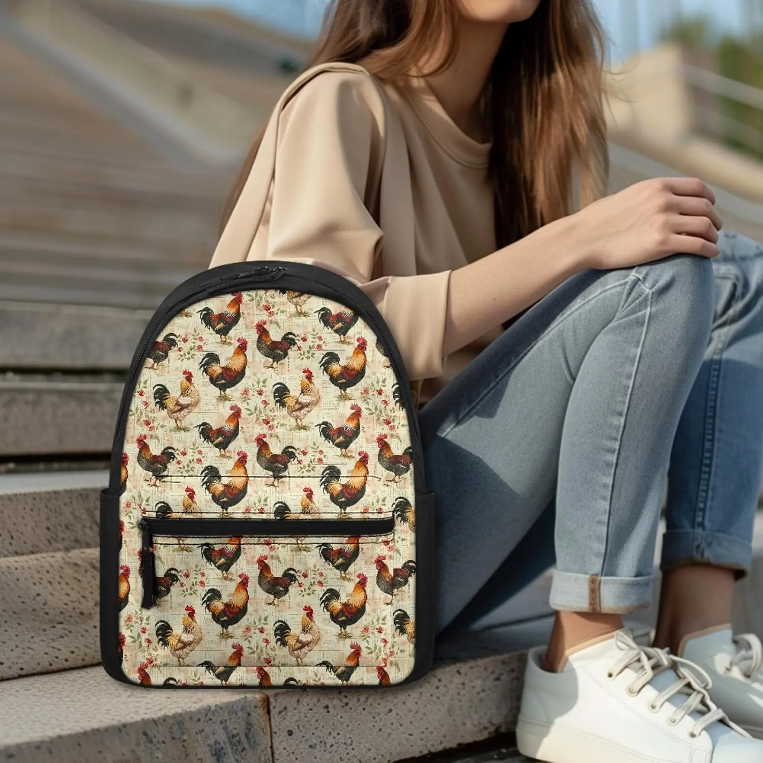 Rooster Travel Laptop Backpack for Teens Cool Elementary Bookbag Animal Print Kids Backpack Boys Middle School Durable Shoulder Backpack