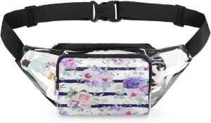 Rose Background Stripe Clear Fanny Pack Stadium Approved Adjustable Clear Belt Bag Cute Waist Bags for Women Men Travel Sports Events Hiking Concerts