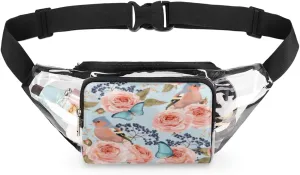 Rose Bird Clear Fanny Pack Stadium Approved Adjustable Clear Belt Bag Cute Waist Bags for Women Men Travel Sports Events Hiking Concerts