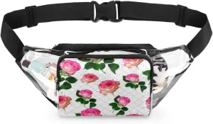 Rose Flower Clear Fanny Pack Stadium Approved Adjustable Clear Belt Bag Cute Waist Bags for Women Men Travel Sports Events Hiking Concerts