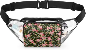 Rose Flower Printing Clear Fanny Pack Stadium Approved Adjustable Clear Belt Bag Cute Waist Bags for Women Men Travel Sports Events Hiking Concerts
