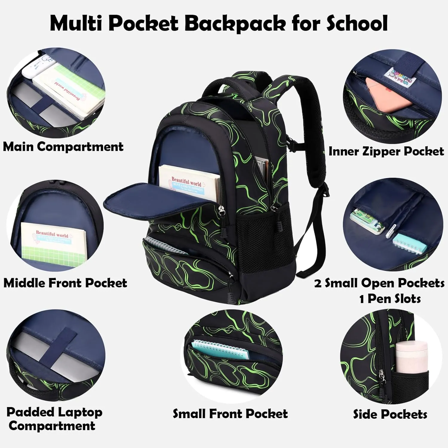 School Backpack for Girls, 3PCS Backpack Set with Lunch Box Pencil Case for Preschool Elementary High School Kids Teens