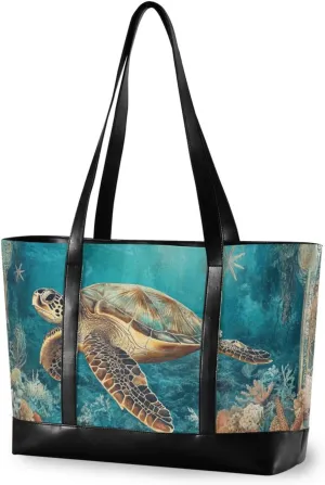 Sea Turtle Corals Retro fashion 14 inch laptop tote bag with zipper bags for women tote professional for nurses with work maletin ejecutivo para mujer