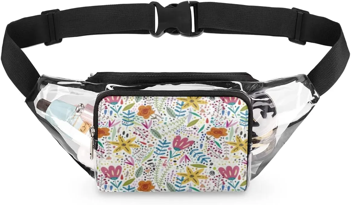 Seamless Flowers Clear Fanny Pack Stadium Approved Adjustable Clear Belt Bag Cute Waist Bags for Women Men Travel Sports Events Hiking Concerts