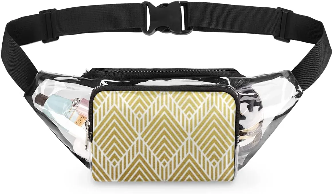 Sequin Glitter Pattern Clear Fanny Pack Stadium Approved Adjustable Clear Belt Bag Cute Waist Bags for Women Men Travel Sports Events Hiking Concerts